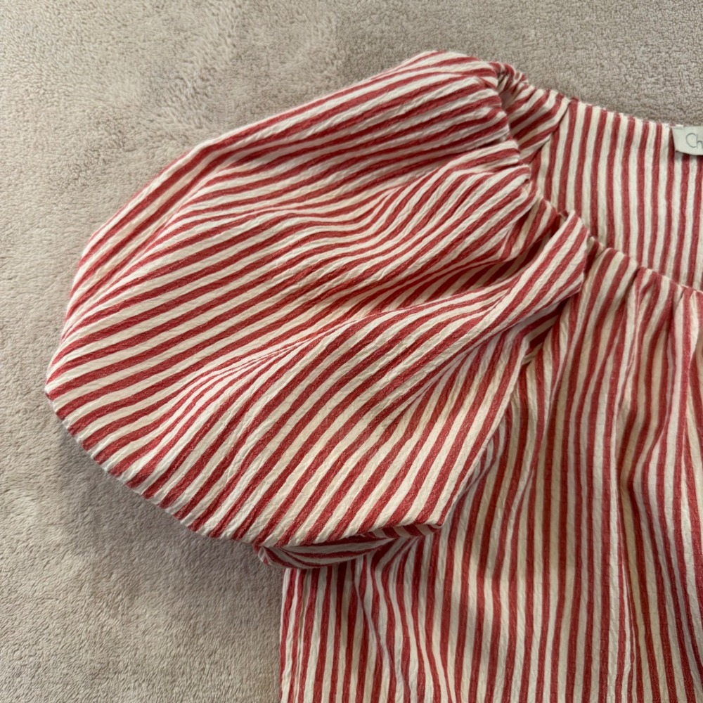 Chenault Red White Striped Puff Sleeve Coastal Cottagecore Hamptons Boho Sz M - Picture 4 of 11